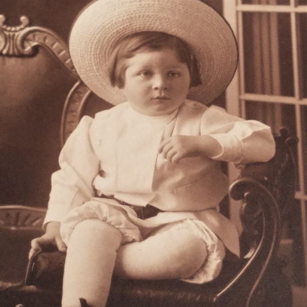 Antique 1920s Cabinet Photo Boy With Sombrero Hat Real Picture Postcard Carlin Letrich Studio Atlantic City NJ