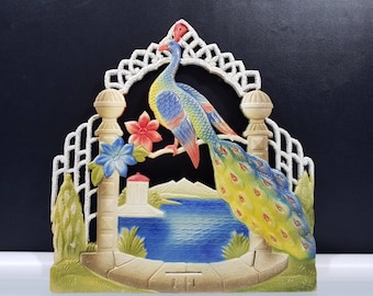 Peacock Wall Art Vintage 1940s German Embossed Die Cut