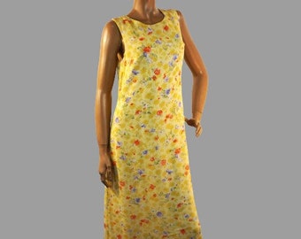 1970s Mdi Dress Floral Sleeveless Chiffon Size Petite Small Vintage Amorose USA Made