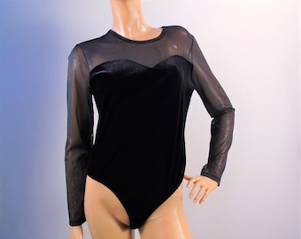 Illusion Bodysuit Vintage Tender Secrets Bodice Velour Bodysuit Evening Party Bodysuit