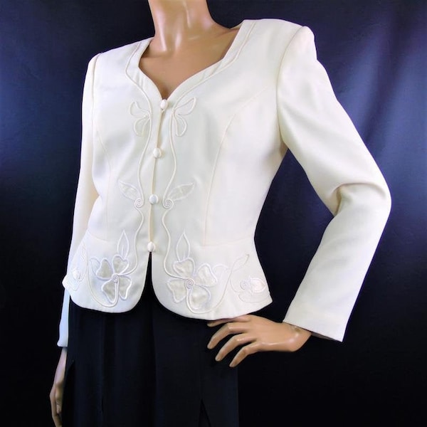 Warren Petites Peplum Jacket Vintage Evening Dress Jacket Blazer Ivory Beige Holiday Party