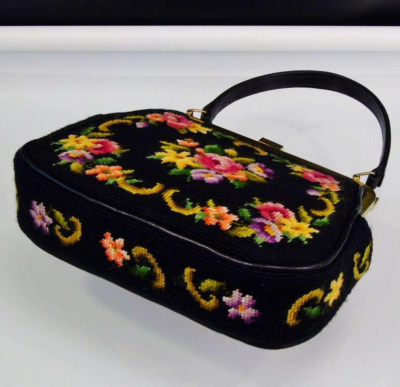 Petit Point Needlepoint Handbag Vintage 1950s Wool Floral | Etsy