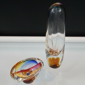 Art Glass Set Josef Rozinek Design Vintage Bohemian Glass Novy Bor Glasswork Haida Glass Bullet Vase Rainbow Ashtray Czech Borocrystal