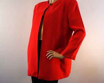 Linda Allard Ellen Tracy Jacket Vintage Long Red 1 Button