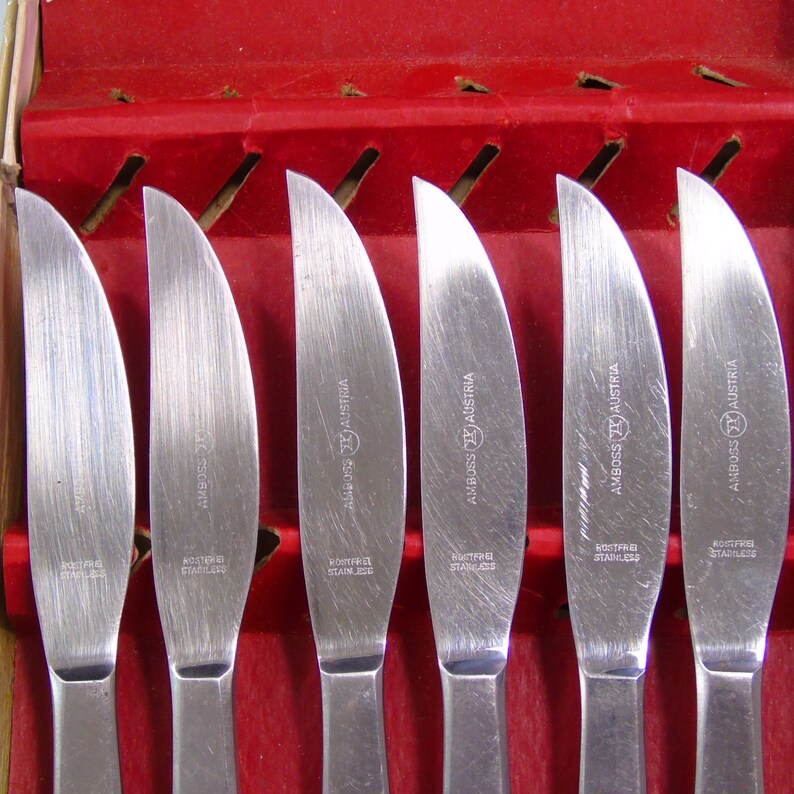 Mid Century Modern Knives Amboss Austria Rostfrei Stainless Vintage Set of 6 MCM