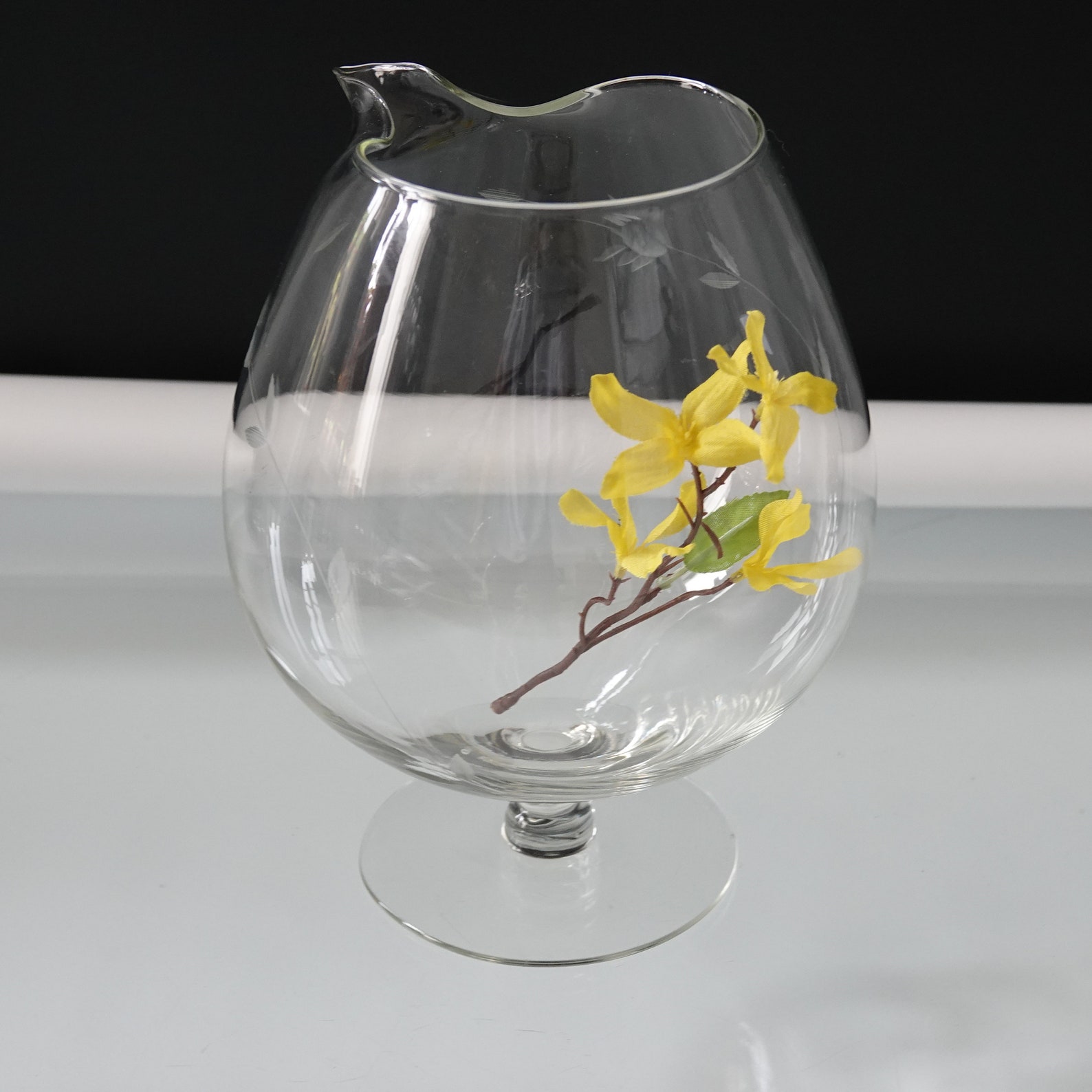 Vintage Brandy Snifter Pour Spout Snifter Etched Glass Huge Etsy