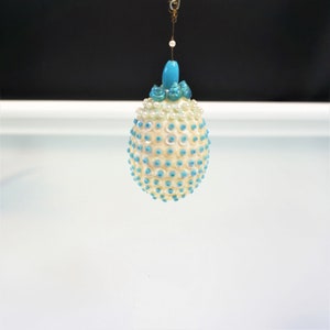 Beaded Blue And White Vintage Christmas Ornament Sequined Jeweled Handmade