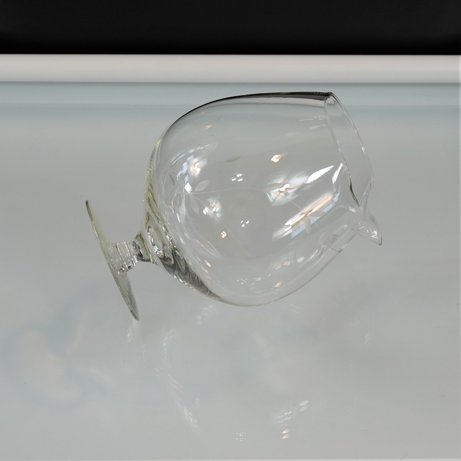 Vintage Brandy Snifter Pour Spout Snifter Etched Glass Huge Etsy