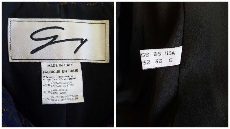 Vintage Genny Mod Jacket Italian Designer Fashion Label Royal Blue Bronzed Gold Brocade Haute Couture