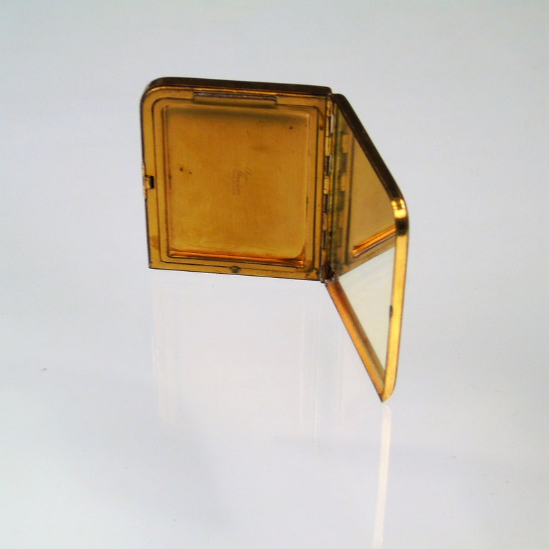 Vintage Powder Makeup Elgin American Compact Art Deco Gold Tone Mirror Puff