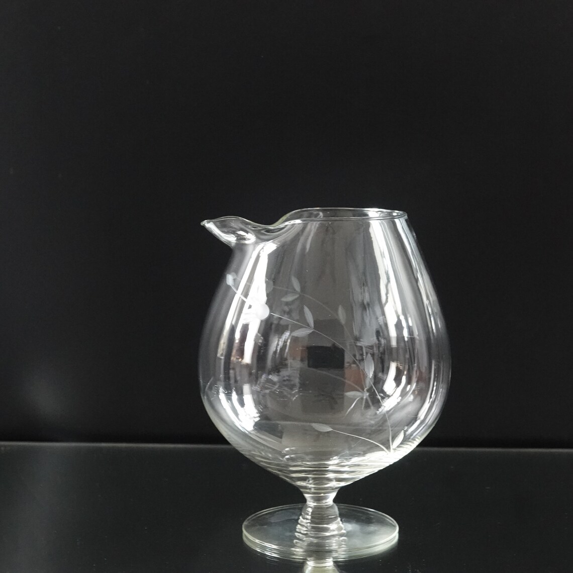 Vintage Brandy Snifter Pour Spout Snifter Etched Glass Huge Etsy
