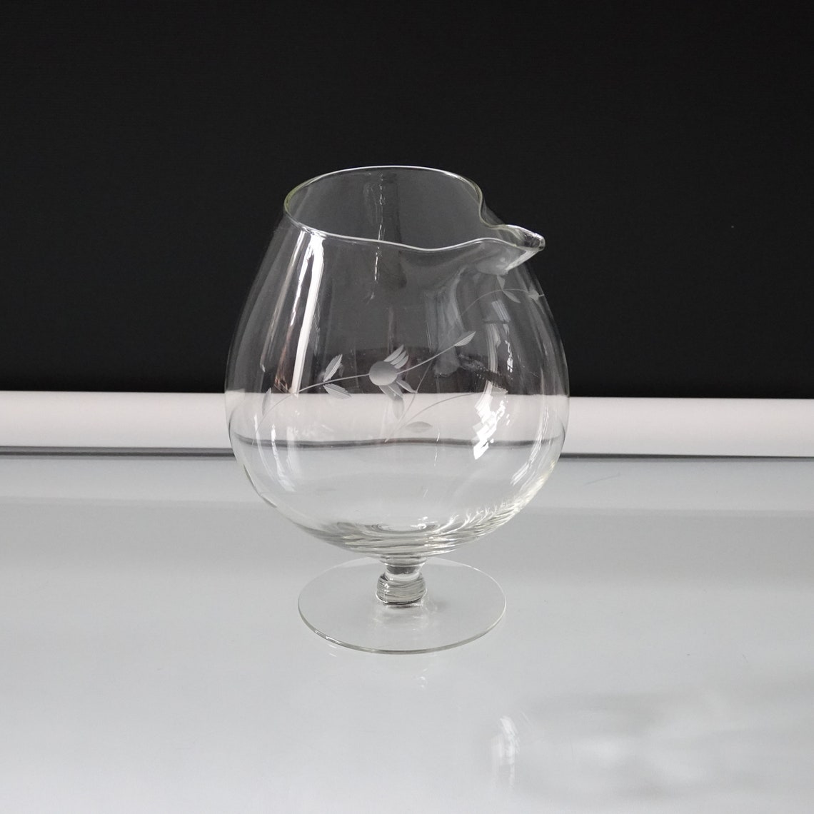Vintage Brandy Snifter Pour Spout Snifter Etched Glass Huge Etsy