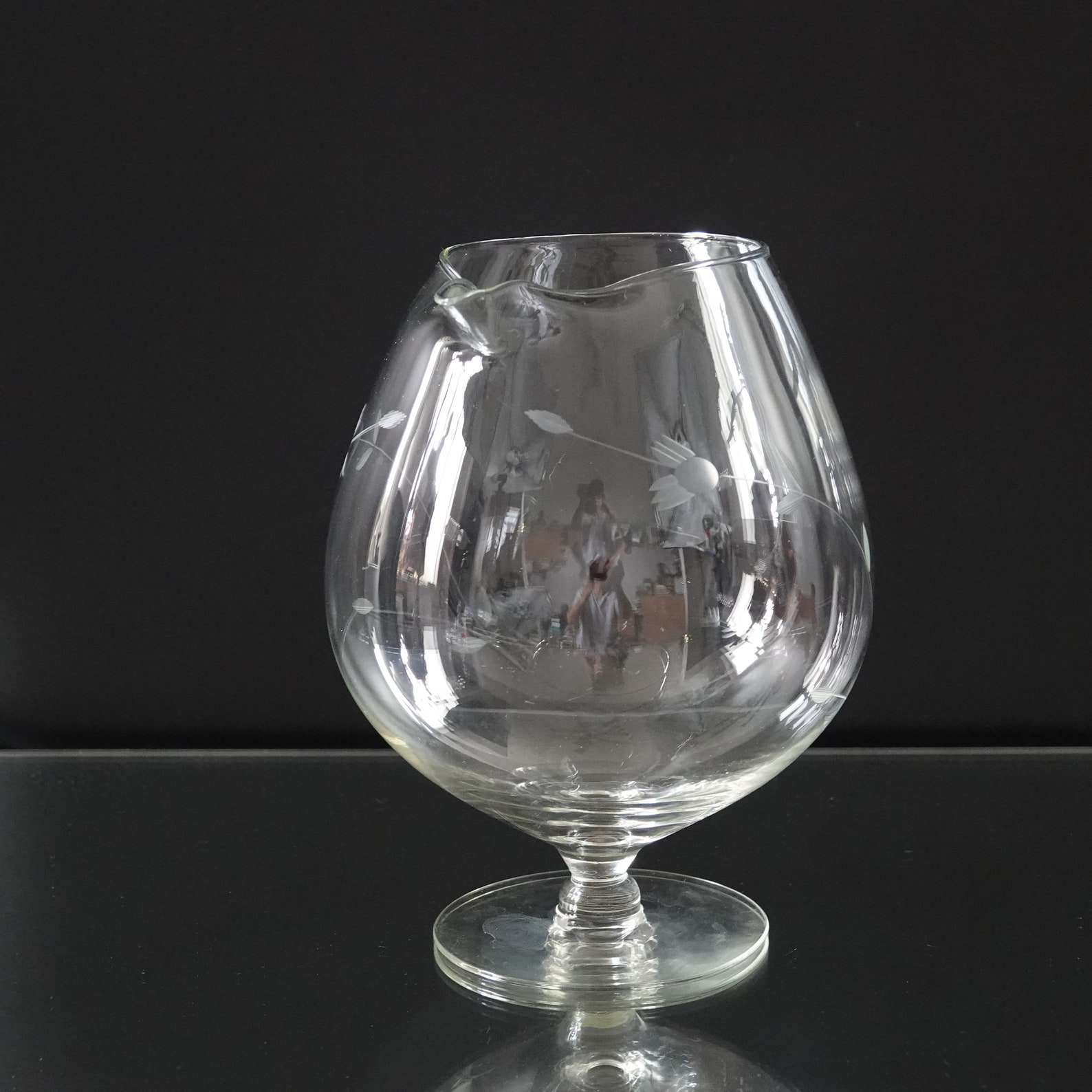 Vintage Brandy Snifter Pour Spout Snifter Etched Glass Huge Etsy