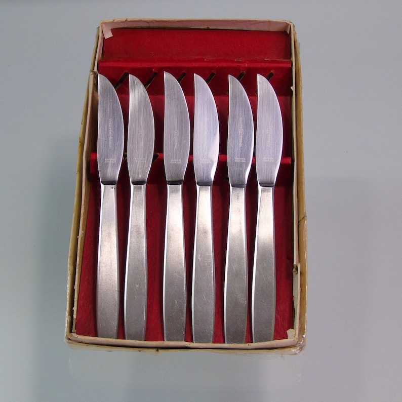 Mid Century Modern Knives Amboss Austria Rostfrei Stainless Vintage Set of 6 MCM