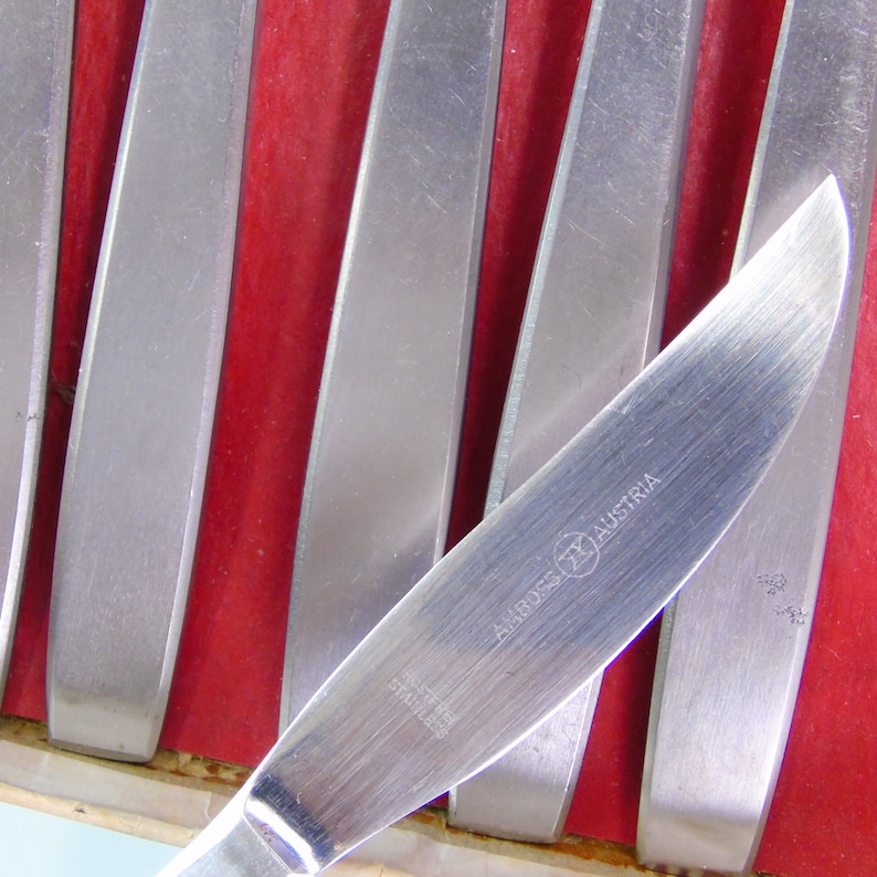 Mid Century Modern Knives Amboss Austria Rostfrei Stainless Vintage Set of 6 MCM