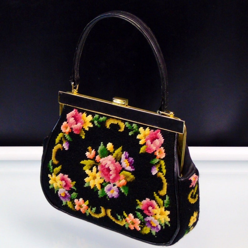 Petit Point Needlepoint Handbag Vintage 1950s Wool Floral | Etsy