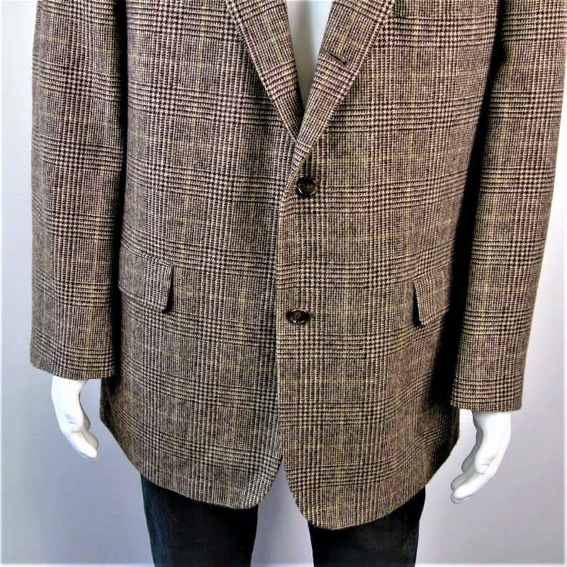 Brooks Brothers Mens Blazer Jacket Sport Coat Camel Hair Brown Glen Plaid Vintage