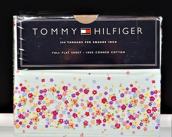 Tommy Hilfiger Full Flat Sheet Huckleberry Corner Pattern Floral Vintage Bedding Cottagecore NOS Sealed New Old Stock Cotton 200 TC