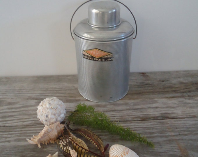 Insulated Thermos, Picnic Jug Vintage Faris Deluxe Glass Lined Aluminum 2 Quart Hot N Cold