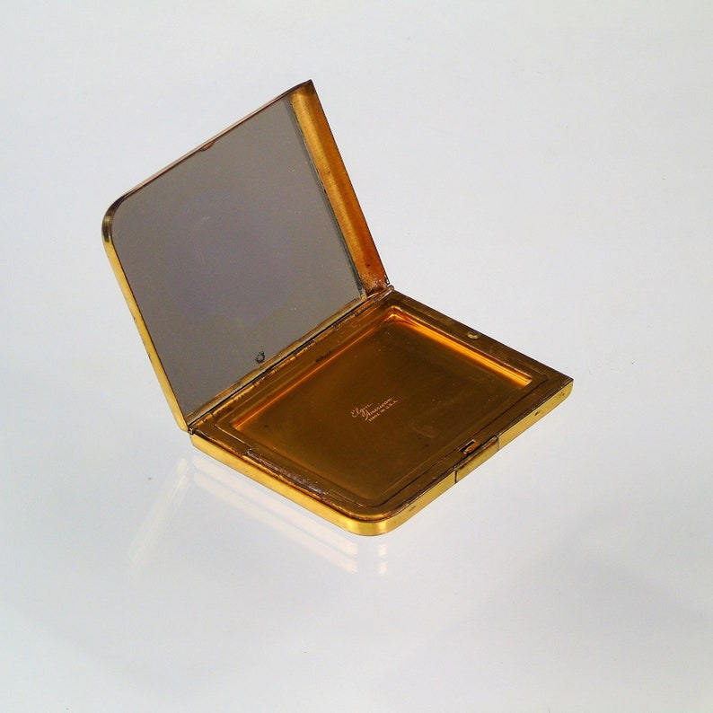 Vintage Powder Makeup Elgin American Compact Art Deco Gold Tone Mirror Puff