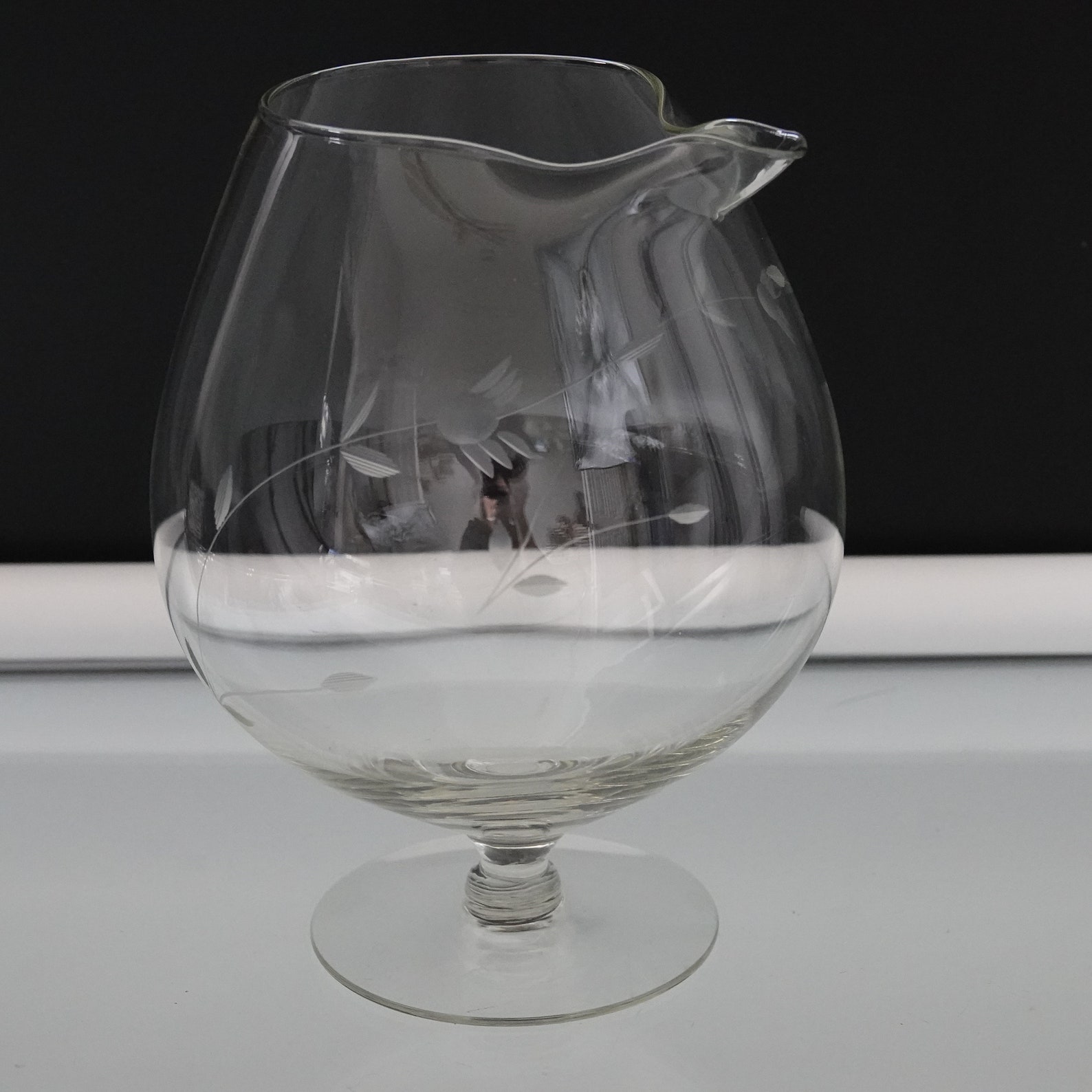 Vintage Brandy Snifter Pour Spout Snifter Etched Glass Huge Etsy