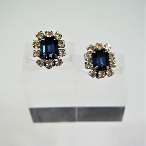 Christian DIOR Clip On Earrings Vintage 60s Christian Dior Germany Blue Tanzanite w Crystals Numbered Signed Dior