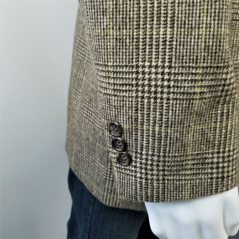 Brooks Brothers Mens Blazer Jacket Sport Coat Camel Hair Brown Glen Plaid Vintage
