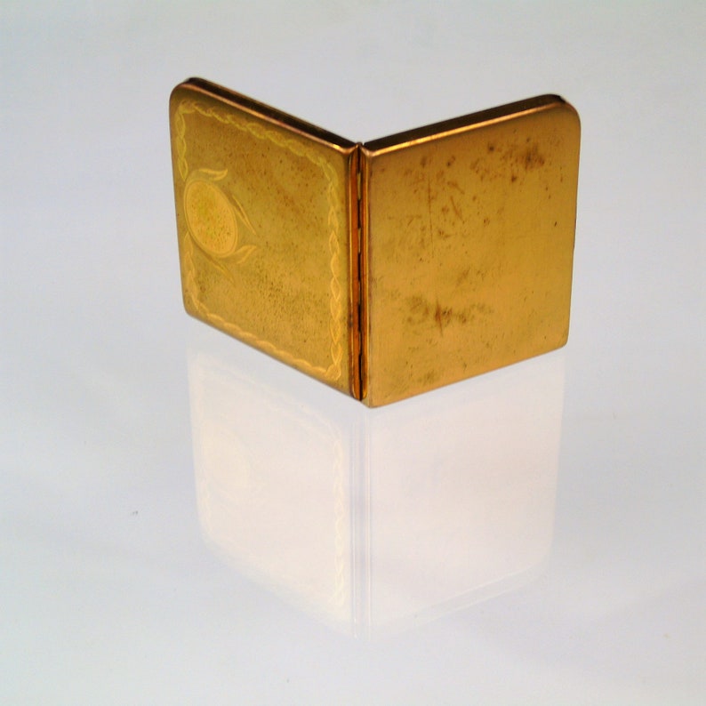 Vintage Powder Makeup Elgin American Compact Art Deco Gold Tone Mirror Puff