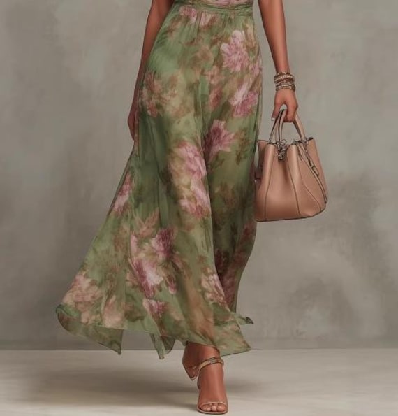 mesh printed dress with pleated skirt Pleated Mesh Floral Maxi Dress Women, Halter Neck Printed Dress, Hip  Hugging Long Dress, Summer Elegant Polyester Evening Dress