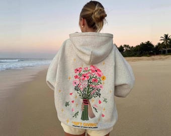 Dandy Embroidered Flower Bouquet Hoodie | Floral Embroidery Sweatshirt | Botanical Custom Stitch Jumper