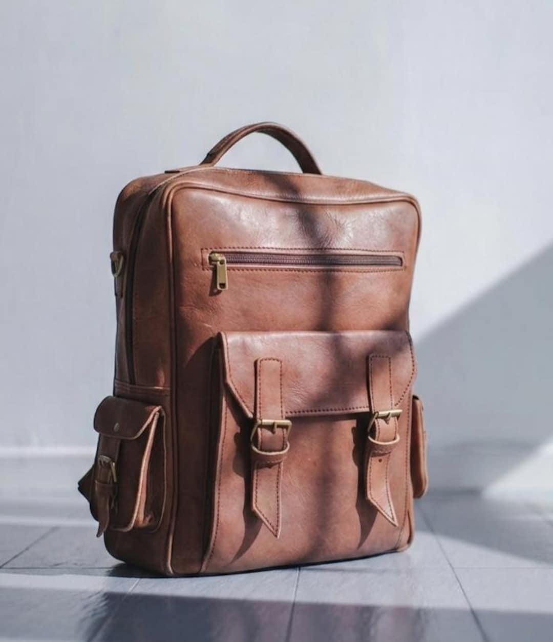 brown leather backpack etsy Handmade Brown Full Grain Leather Backpack, 15 Inch Laptop Rucksack