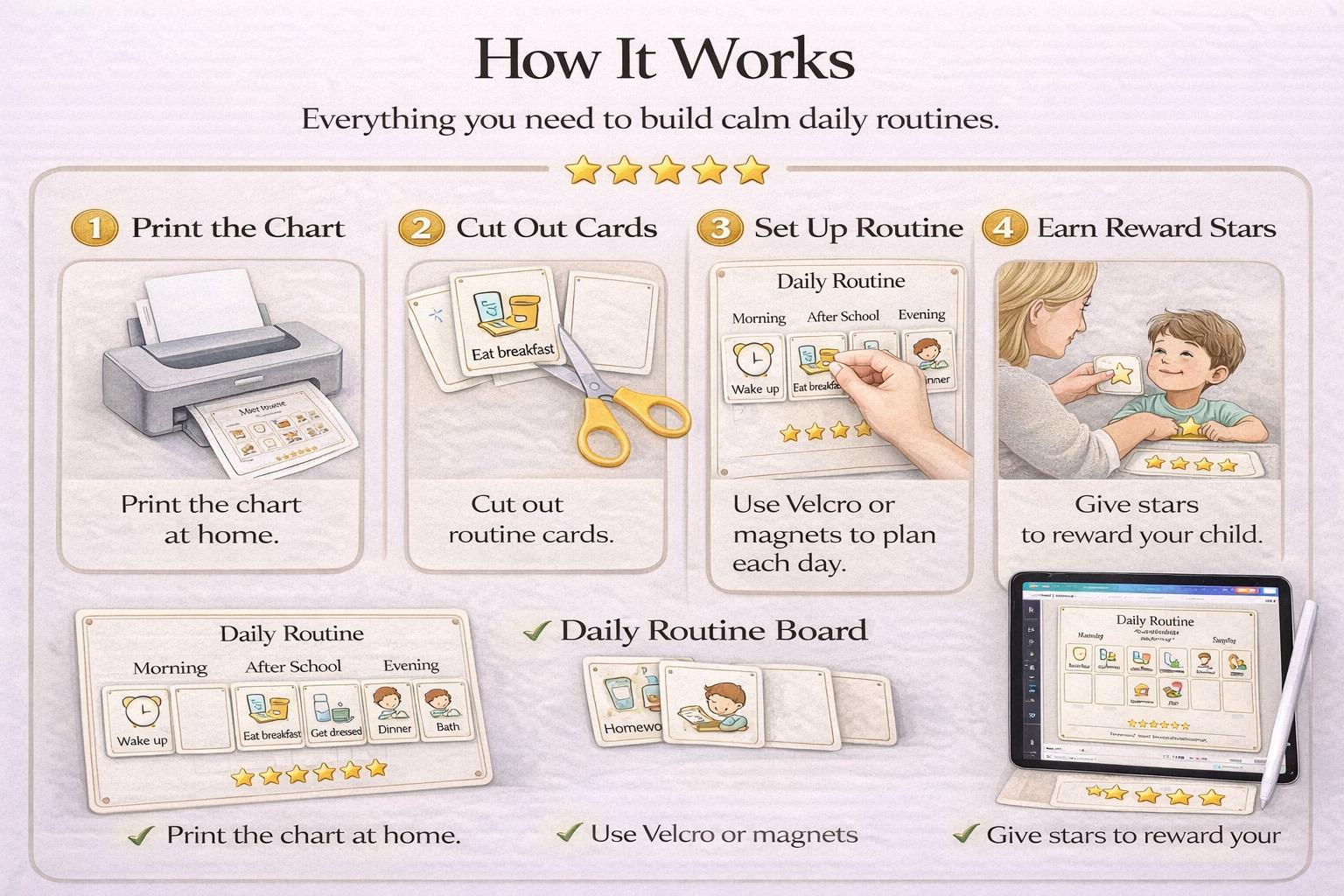 Kids Visual Routine Chart | ADHD Friendly Daily Schedule (canva ...