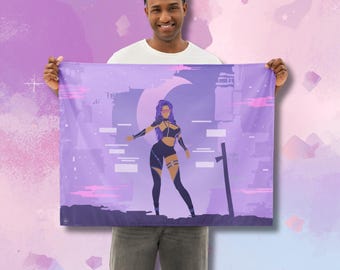 OhNoNovi, Cyberin Frequenz Minimalistischer Anime Wandteppich Kunstdruck | Novaversal