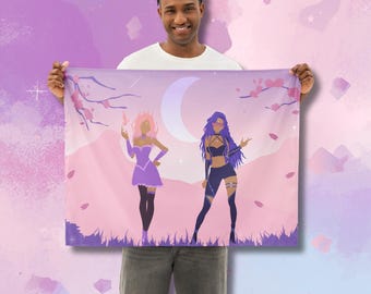 OhNoNovi, Dual Orbit Minimalistischer Anime Wandteppich Kunstdruck | Novaversal