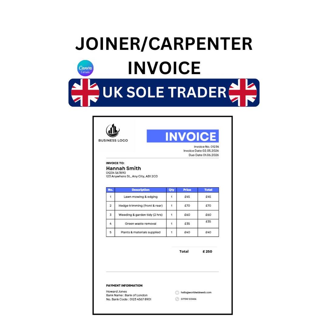Carpenter Invoice Template UK | Joiner Invoice Template Editable in ...