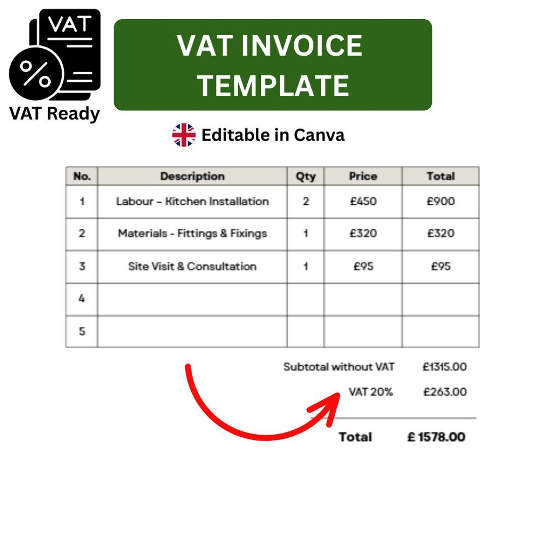 VAT Invoice Template UK | Editable Canva Invoice | VAT Registered ...