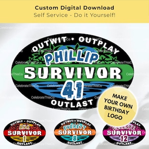 Logotipo personalizable de Survivor para cumpleaños, fiesta de cumpleaños, imagen prediseñada, editable, tema de Survivor (descarga digital, png, jpg, pdf, svg)