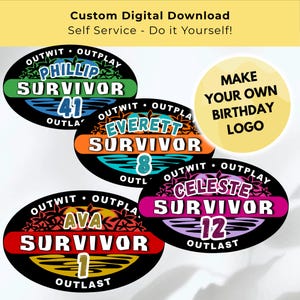 Logotipo personalizável de aniversário do Survivor, festa de aniversário, imagem clipart, Cricut, tema da série de TV Survivor (download digital, png, jpg, pdf)
