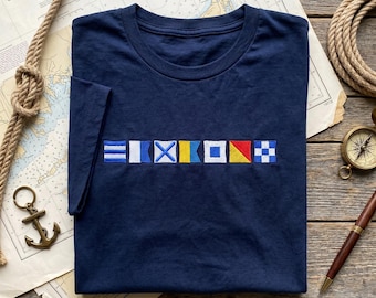 Embroidered Custom Nautical Flag Shirt, Maritime Signal Flag Tee, Nautical Gift T-Shirt, Sailor Sailing Top