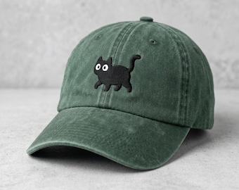 Walking Stray Cat, embroidered, wash dad cap, Cute Feline Hat, Funny Pet Lover Gift, Minimalist Kitty Cap, Cat Mom Apparel