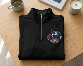 Embroidered Project Hail Mary Quarter Zip, Space Mission Patch Sweatshirt, Sci-Fi Book Lover Gift, Astronaut Embroidery Hoodie