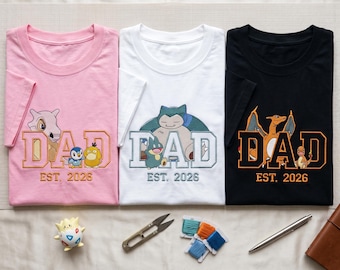 PokaDaD Embroidered T Shirt, Custom Anime, First Father's Day Gift for Dad,Anime Father's Day Gift,Birthday Gift For Dad, Pocket Beast Shirt