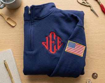 Embroidered JEE Monogram Quarter Zip Sweatshirt, Viral Meme J.E.E. Epstein Crewneck, Minimalist Embroidery Unisex Cozy Sweater