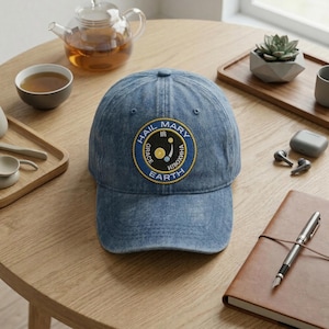 Project Hail Mary Earth Mission Washed Dad Cap, Embroidered Astronaut Hat, Sci-Fi Book Fan Accessory, Space Exploration Cap