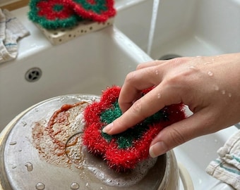 Set of 3 Crochet Dish Scrubbers | Handmade Kitchen Scrubbies | Eco Friendly Reusable Sponge | Flower Scrub Set | Cute Cleaning Bundle