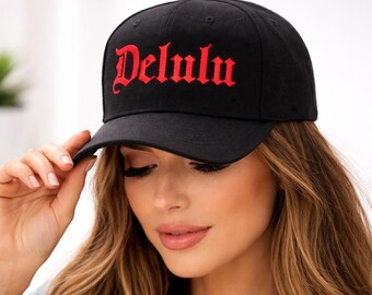Delulu Embroidered Cap, Black Snapback Hat, Streetwear Hat, Gothic Font Cap, Trendy Aesthetic Hat, Unisex Baseball Cap