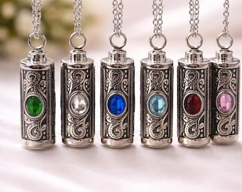 Essential Oil Diffuser Necklace | Crystal Vial Pendant Necklace | Aromatherapy Jewelry | Vintage Silver Bottle Necklace | Gift for Her