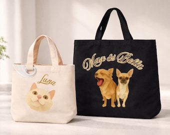 Custom Pet Tote Bag | Personalized Dog Portrait Bag | Custom Dog Photo Tote | Reusable Canvas Bag | Gift for Dog Lovers