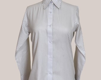 White Striped Collared Shirt for Women, Button Down Blouse, Long Sleeve Stripe Shirt