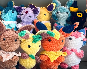 Eeveelution Amigurumi Virkad Plysch || Polyesterplysch || Originaldesign || Fysisk artikel (INTE ett mönster)